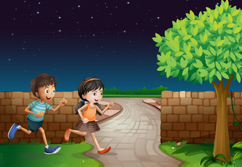 Wall Mural - Kids and a fence