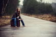 girl travelling with the suitcase