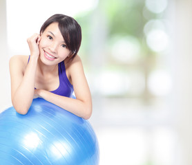 Poster - woman  leaning on a pilates ball