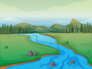 Wall Mural - A river, a forest and mountains