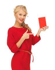 Sticker - lovely woman in red dress with note card