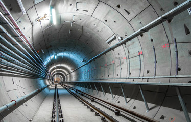 underground tunnel with blue lights