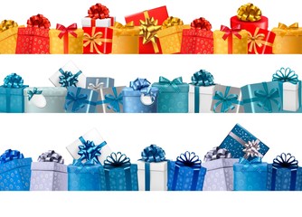 Poster - Collection of holiday banners with colorful gift boxes with bows