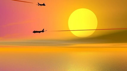 Wall Mural - Aircrafts by sunset - 3D render