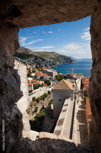 Naklejka - mata magnetyczna na lodówkę Wall view from the tower of Dubrovnik Castle