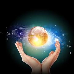 Wall Mural - hand touching the earth