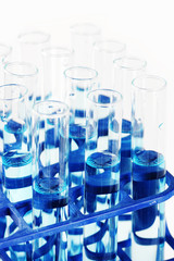 test tubes with blue liquid