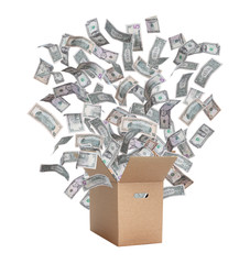 Wall Mural - paper box with flying dollars