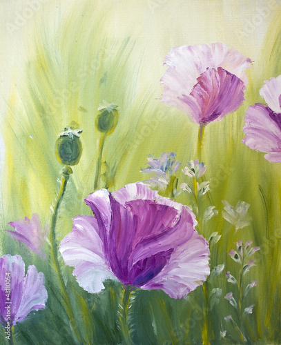 Naklejka na drzwi Poppies in the morning, oil painting on canvas