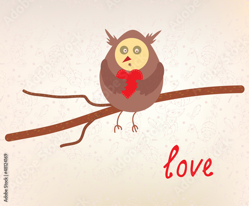 Plakat na papierze fotorealistycznym Sowa miłość valentine karty zabawny projekt