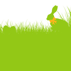 Poster - Bunny Orange Bow In The Meadow & Eggs Background