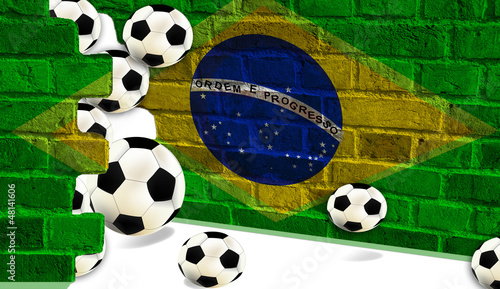 Naklejka dekoracyjna Soccer balls, Brazil flag