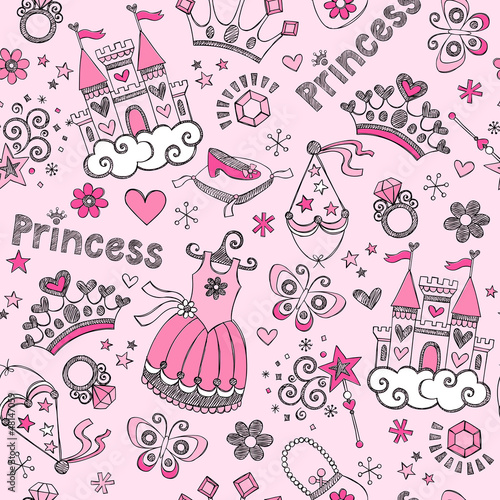 Plakat na papierze fotorealistycznym Pincess szkicowy doodles wektor wzór