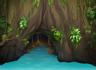 A cave and water