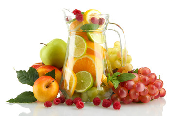 transparent jar with exotic  fruits, isolated on white