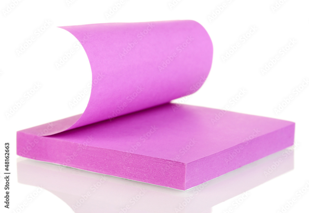 Lilac sticky notes isolated on white