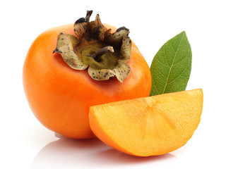 Sticker - Slice persimmons with green leaves