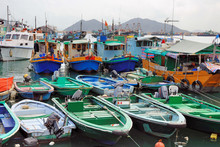 Hong Kong Cheung Chau Crowded Fishing Harbor