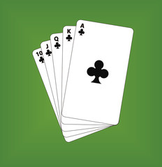 Poker cards on green background