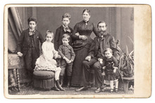 Old Family Photo. Parents With Five Children