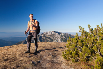 Wall Mural - adult hiker at ornak peak, tatra mountains, poland