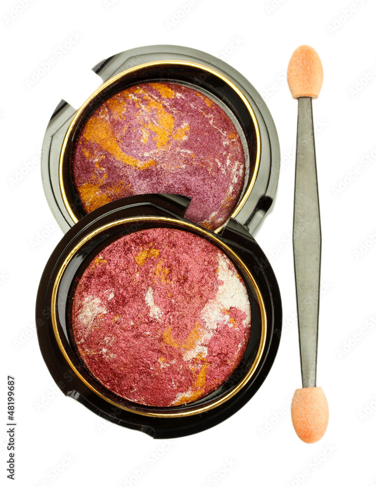 bright eye shadows and applicator, isolated on white