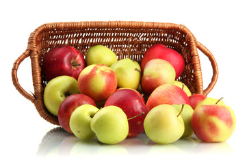 Sticker - juicy apples in basket, isolated on white