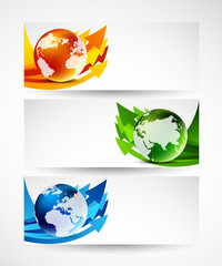 Wall Mural - Set of banners with arrows and globes