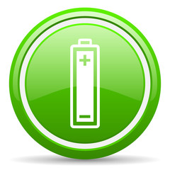 battery green glossy icon on white background