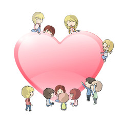 Kids around heart. Vector design. 