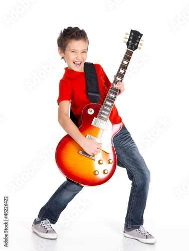 white boy sings and plays on the electric guitar Poster
