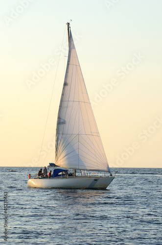 Fototapeta na wymiar white sail yachts sailing. Riga, Latvia