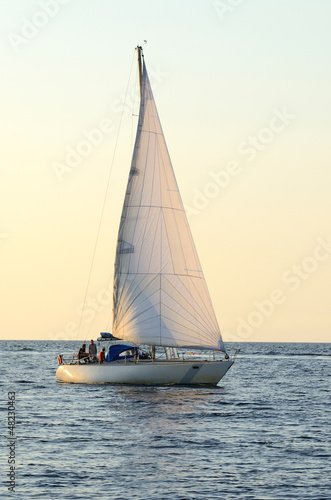 Naklejka dekoracyjna white sail yachts sailing. Riga, Latvia