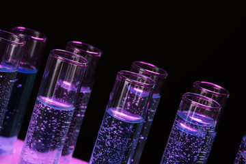 Wall Mural - test-tubes with liquid on black background