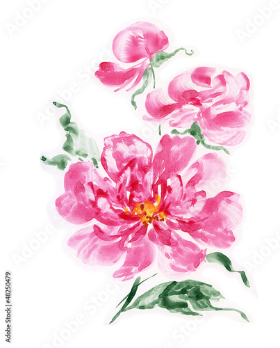 Naklejka - mata magnetyczna na lodówkę Watercolor painting pink peonies