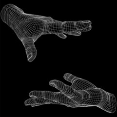 High resolution conceptual 3D cyber wireframe human hand