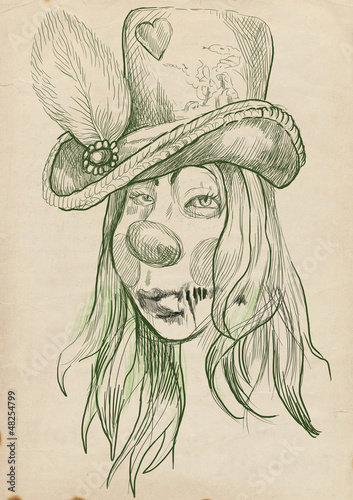 Board z aluminiowym obramowaniem Portret nieumarłych (zombie hairy girl), rysunek odręczny
