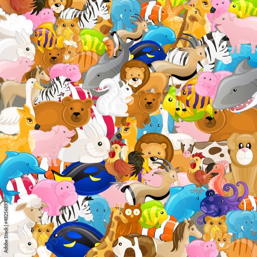 Plakat na zamówienie Vector Illustration of an Abstract Backgrounf with Animals
