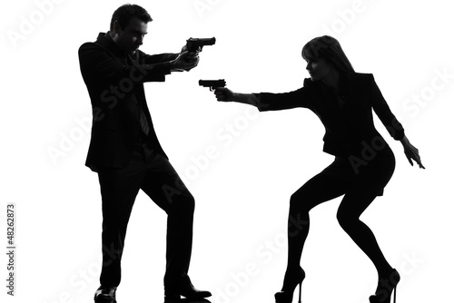 Photo  couple woman man detective secret agent criminal  silhouette