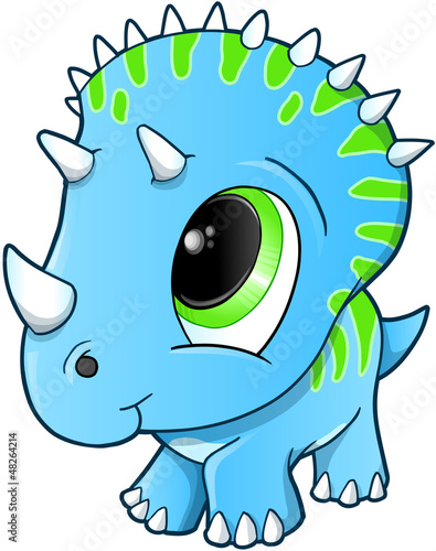 Naklejka - mata magnetyczna na lodówkę Cute Baby Triceratops Dinosaur Vector Illustration