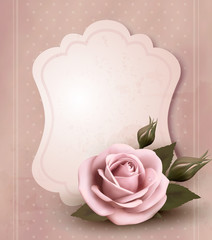 Fototapete - Retro greeting card with pink rose. Vector illustration.