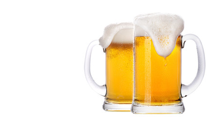 Wall Mural - Frosty glass of light beer set isolated