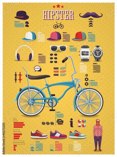 Naklejka na szybę Hipster info graphic background with bicycle