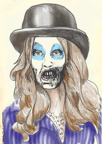 Board z aluminiowym obramowaniem Portret nieumarłych (zombie hairy girl), rysunek odręczny