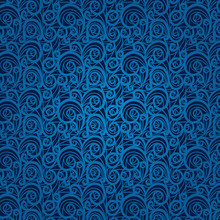 Blue Vintage Floral Pattern On A Dark Background