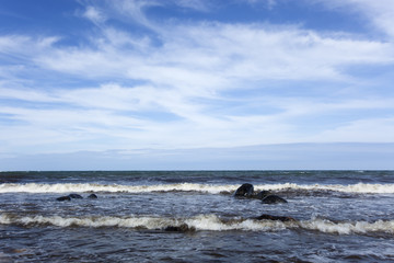 Wall Mural - Ocean scene, southern of Sweden, nice blue sky with white clouds