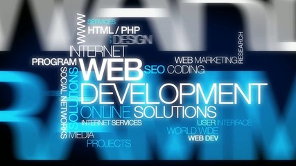 web development online solutions word tag cloud animation