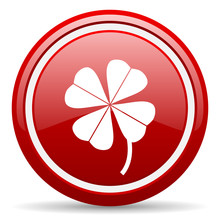 Four-leaf Clover Red Glossy Icon On White Background