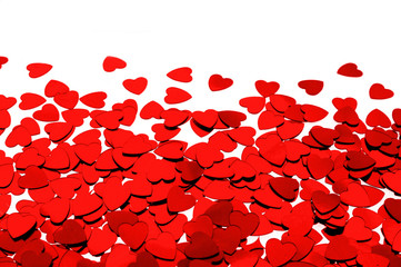 Red heart shaped confetti background or horizontal border