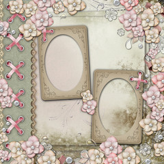 Wall Mural - Old decorative album cover with frames, flowers and pearls